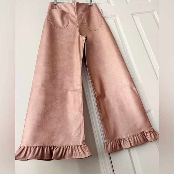 Anthropologie Maeve The Colette Metallic Ruffle-Hem Faux Leather Pants - Picture 9 of 15